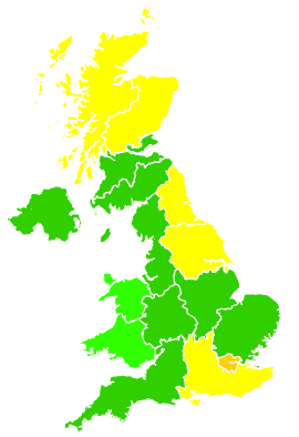 Click on a region for air pollution levels for 25/03/1996