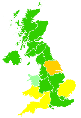 Click on a region for air pollution levels for 25/03/2006