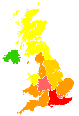 Click on a region for air pollution levels for 25/03/2007