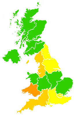 Click on a region for air pollution levels for 25/03/2011
