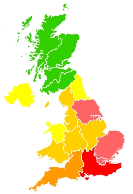 Click on a region for air pollution levels for 25/03/2022