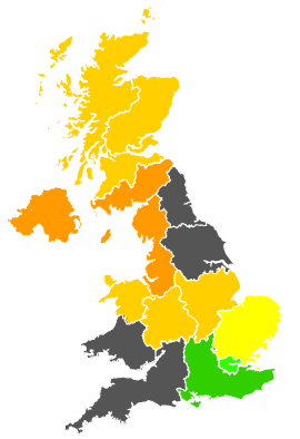 Click on a region for air pollution levels for 25/04/1987