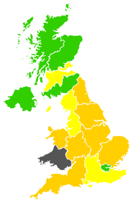 Click on a region for air pollution levels for 25/04/1990