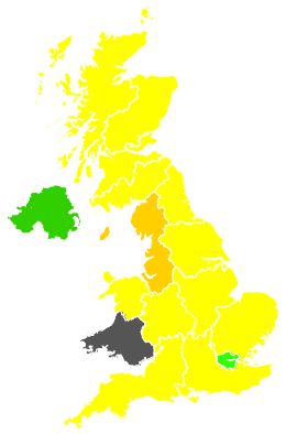 Click on a region for air pollution levels for 25/04/1991