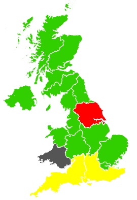 Click on a region for air pollution levels for 25/04/1992