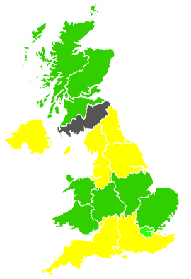 Click on a region for air pollution levels for 25/04/1993