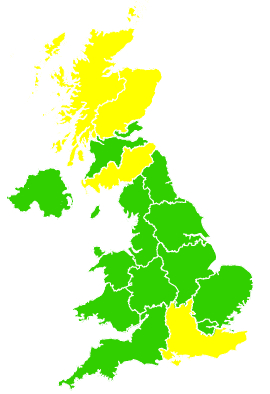 Click on a region for air pollution levels for 25/04/1994