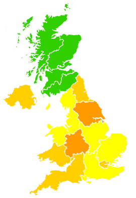 Click on a region for air pollution levels for 25/04/1995
