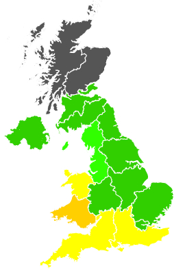 Click on a region for air pollution levels for 25/04/1997