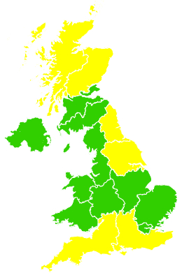 Click on a region for air pollution levels for 25/04/1998