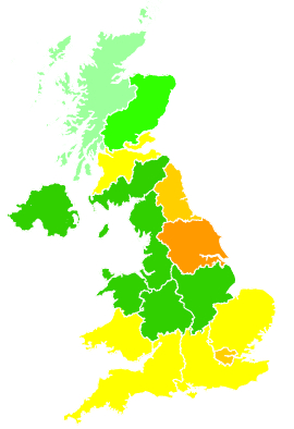 Click on a region for air pollution levels for 25/04/2003