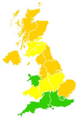 Click on a region for air pollution levels for 25/04/2005