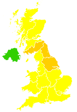 Click on a region for air pollution levels for 25/04/2009