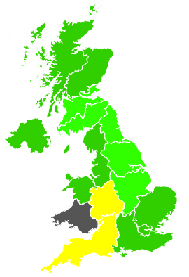 Click on a region for air pollution levels for 25/05/1991