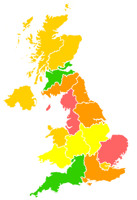 Click on a region for air pollution levels for 25/05/1992