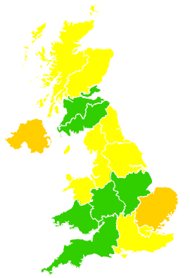 Click on a region for air pollution levels for 25/05/1993