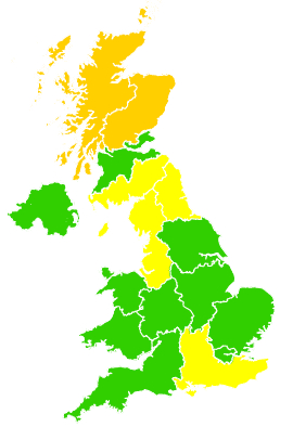 Click on a region for air pollution levels for 25/05/1995