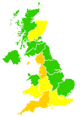 Click on a region for air pollution levels for 25/05/2004