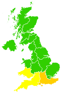 Click on a region for air pollution levels for 25/05/2005