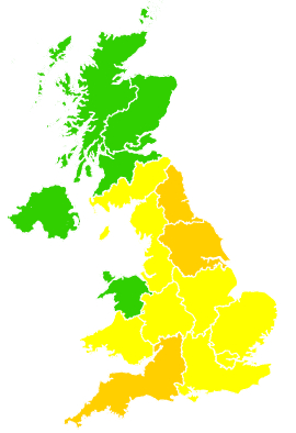Click on a region for air pollution levels for 25/05/2009