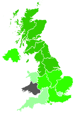 Click on a region for air pollution levels for 25/06/1990