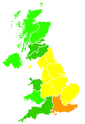 Click on a region for air pollution levels for 25/06/1992