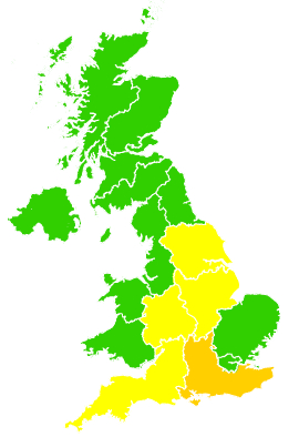 Click on a region for air pollution levels for 25/06/1993