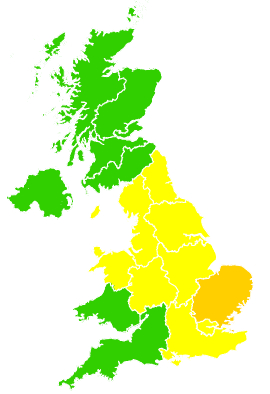 Click on a region for air pollution levels for 25/06/1994
