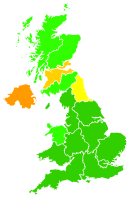 Click on a region for air pollution levels for 25/06/1995