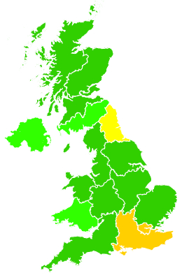 Click on a region for air pollution levels for 25/06/1996