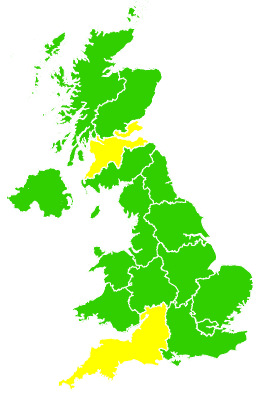 Click on a region for air pollution levels for 25/06/1997