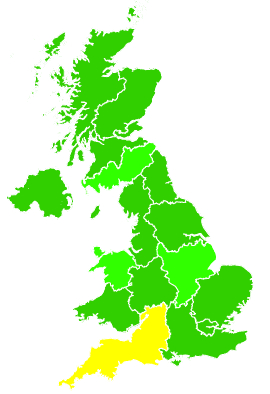 Click on a region for air pollution levels for 25/06/2000