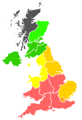 Click on a region for air pollution levels for 25/06/2001