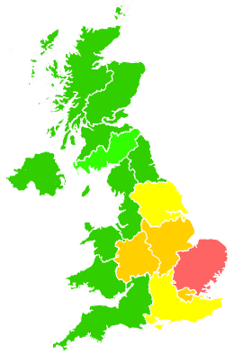 Click on a region for air pollution levels for 25/06/2005