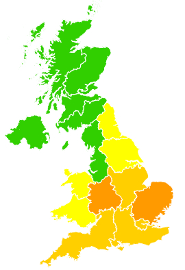 Click on a region for air pollution levels for 25/06/2006