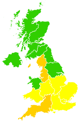 Click on a region for air pollution levels for 25/06/2010