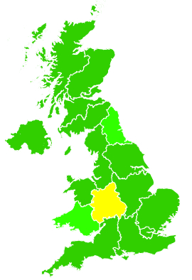 Click on a region for air pollution levels for 25/06/2012