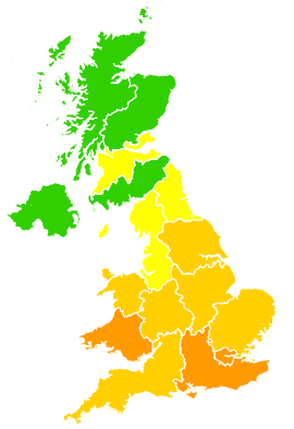 Click on a region for air pollution levels for 25/06/2018