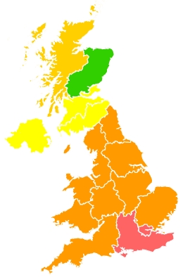 Click on a region for air pollution levels for 25/06/2020