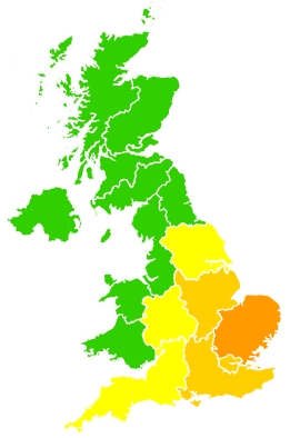 Click on a region for air pollution levels for 25/06/2023