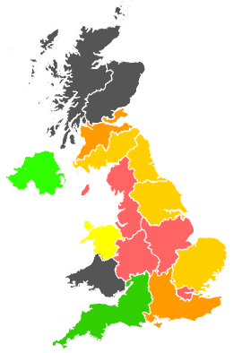Click on a region for air pollution levels for 25/07/1989