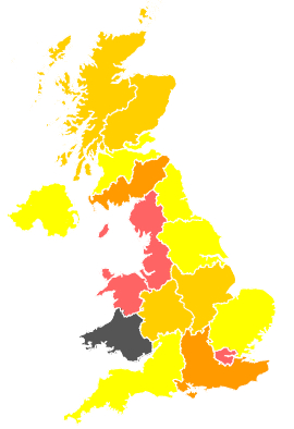 Click on a region for air pollution levels for 25/07/1990