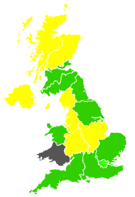 Click on a region for air pollution levels for 25/07/1991