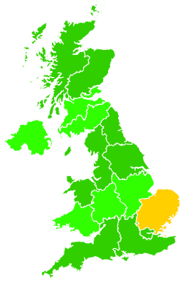Click on a region for air pollution levels for 25/07/1992