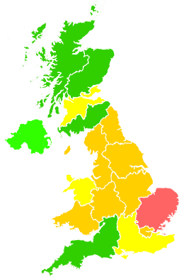 Click on a region for air pollution levels for 25/07/1994