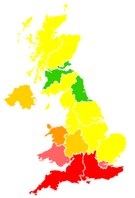 Click on a region for air pollution levels for 25/07/1995