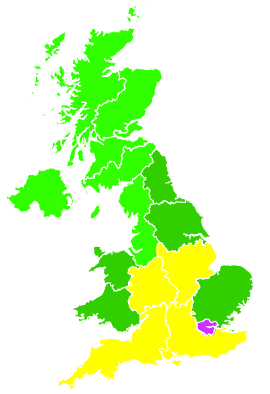 Click on a region for air pollution levels for 25/07/1996