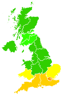 Click on a region for air pollution levels for 25/07/1999