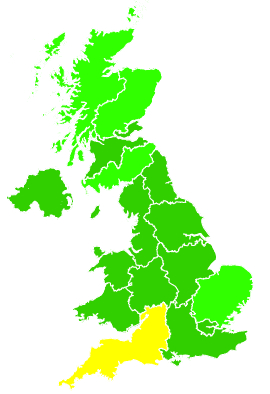 Click on a region for air pollution levels for 25/07/2000
