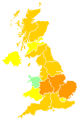 Click on a region for air pollution levels for 25/07/2008